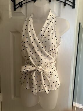 Max Mara Silk Wrap Polka Dot Top Blue And White 44 Us 10